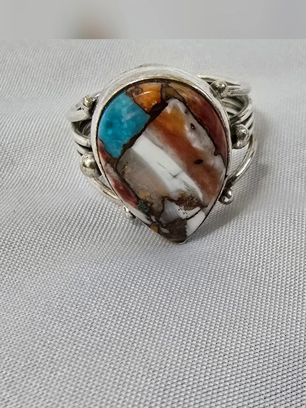 Sterling Silver (925) Teardrop Spiny Oyster & Copper Turquoise Composite Stateme